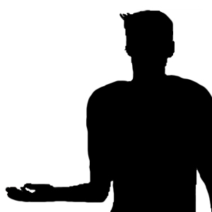 Silhouette of a man talking.
